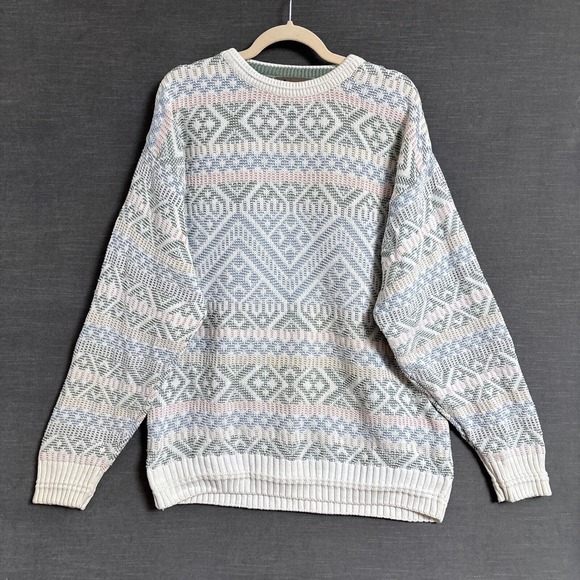 Vintage Jantzen Sweater XL‎ Blue Green Pastel Fair Isle Geometric Aztec 90s USA - Picture 1 of 7